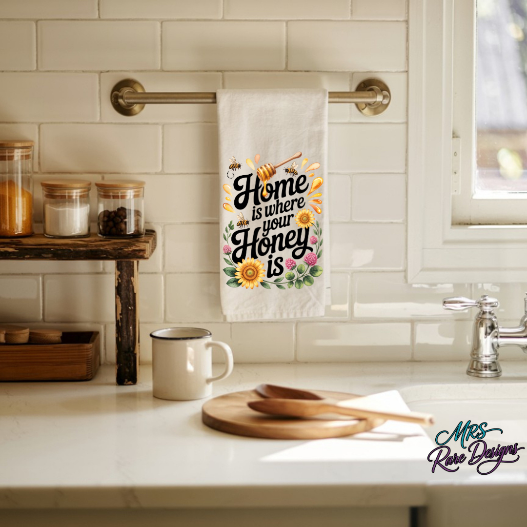 "Home Is Where Your Honey Is" Sunflower & Bee Kitchen Towel