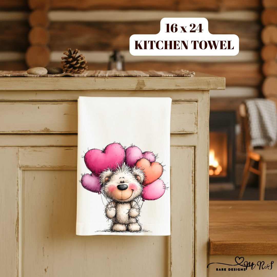 Adorable Teddy Bear Valentine Kitchen Towel Collection – 16x24 Cute Love Bear Decorative Towels