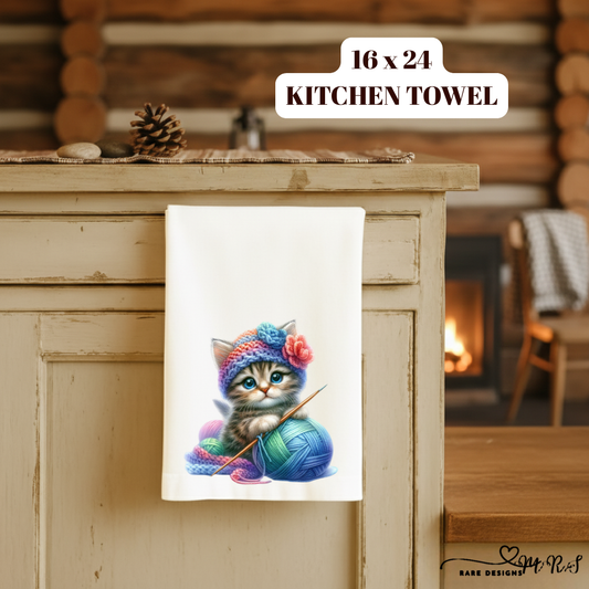Knitting Kitten Kitchen Towel Collection – 16x24 Soft Microfiber Dish Towels with Adorable Yarn Kittens