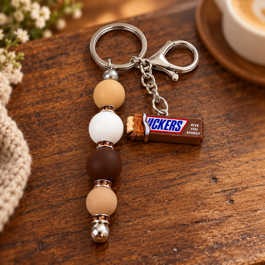 Caramel Crunch Candy Bar Beaded Keychain
