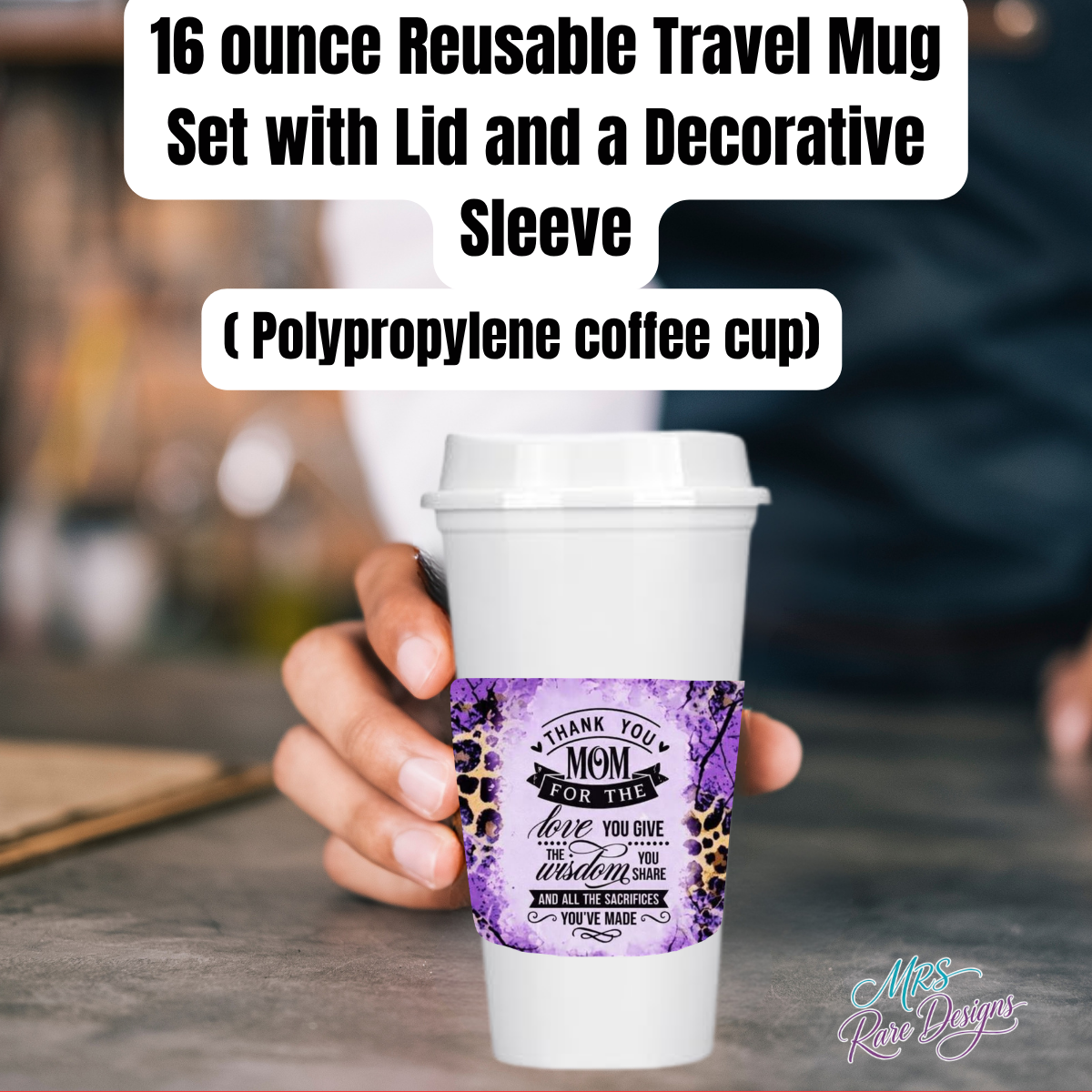 “Wild Love Mom 16oz Reusable Travel Mug – Leopard Watercolor Sleeve Edition”