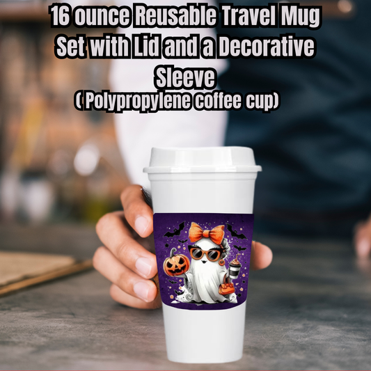 Haunted Ghost Glam Travel Mug Collection – 16oz Reusable Coffee Cups with Decorative Sleeves
