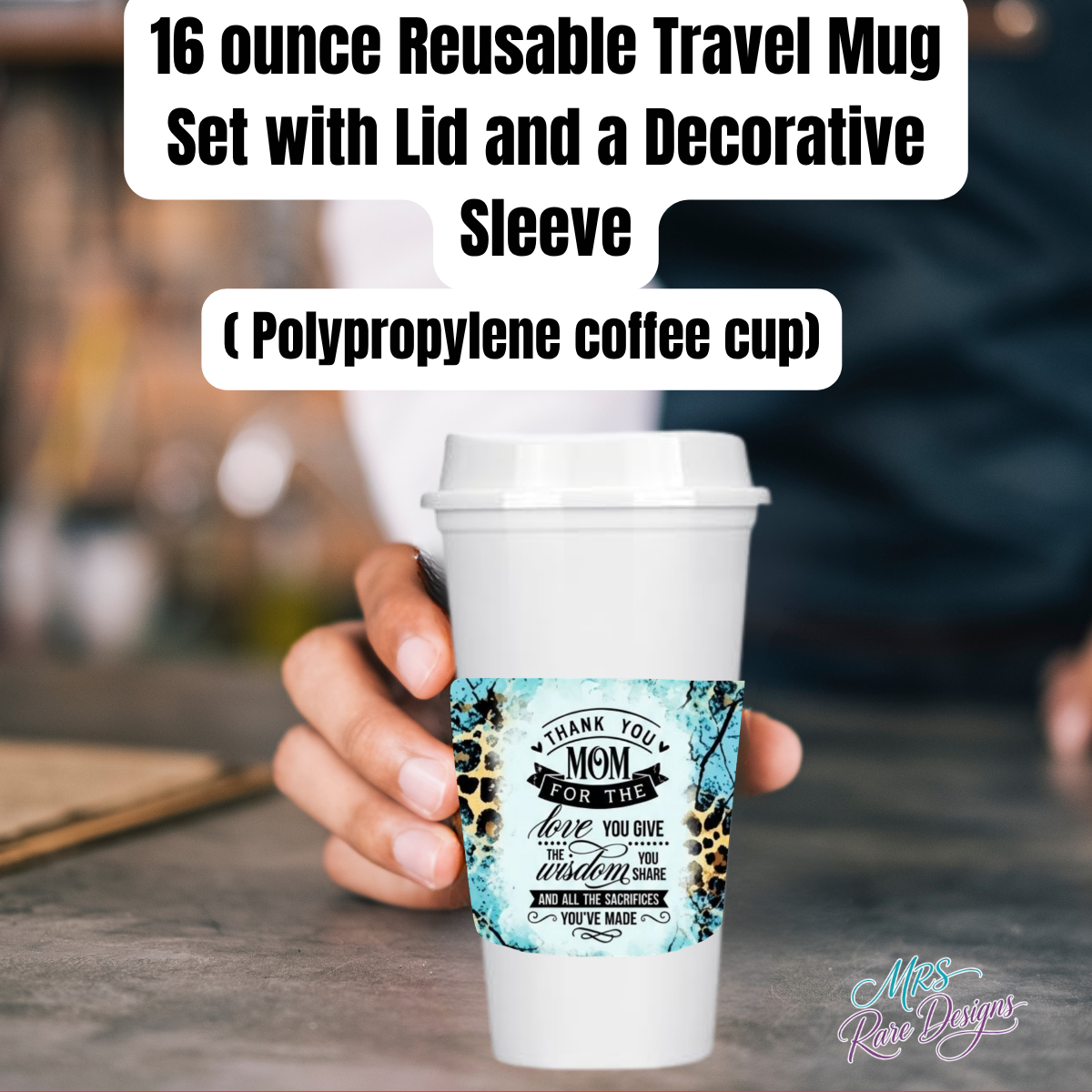 “Wild Love Mom 16oz Reusable Travel Mug – Leopard Watercolor Sleeve Edition”