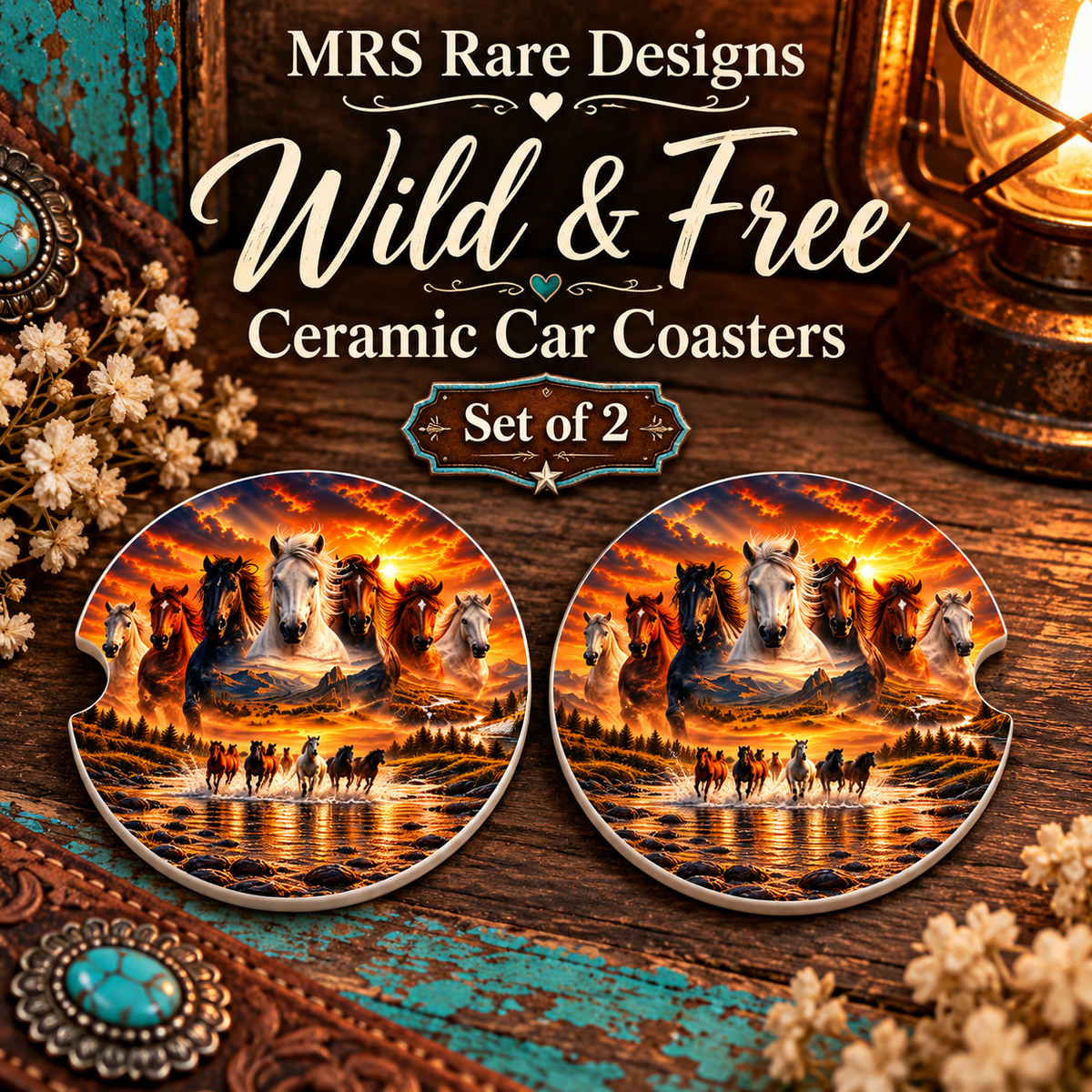 Wild & Free Ceramic Car Coasters (Set of 2)