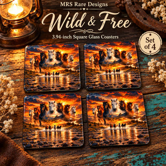 Wild & Free 3.94-inch Square Glass Coasters (Set of 4)
