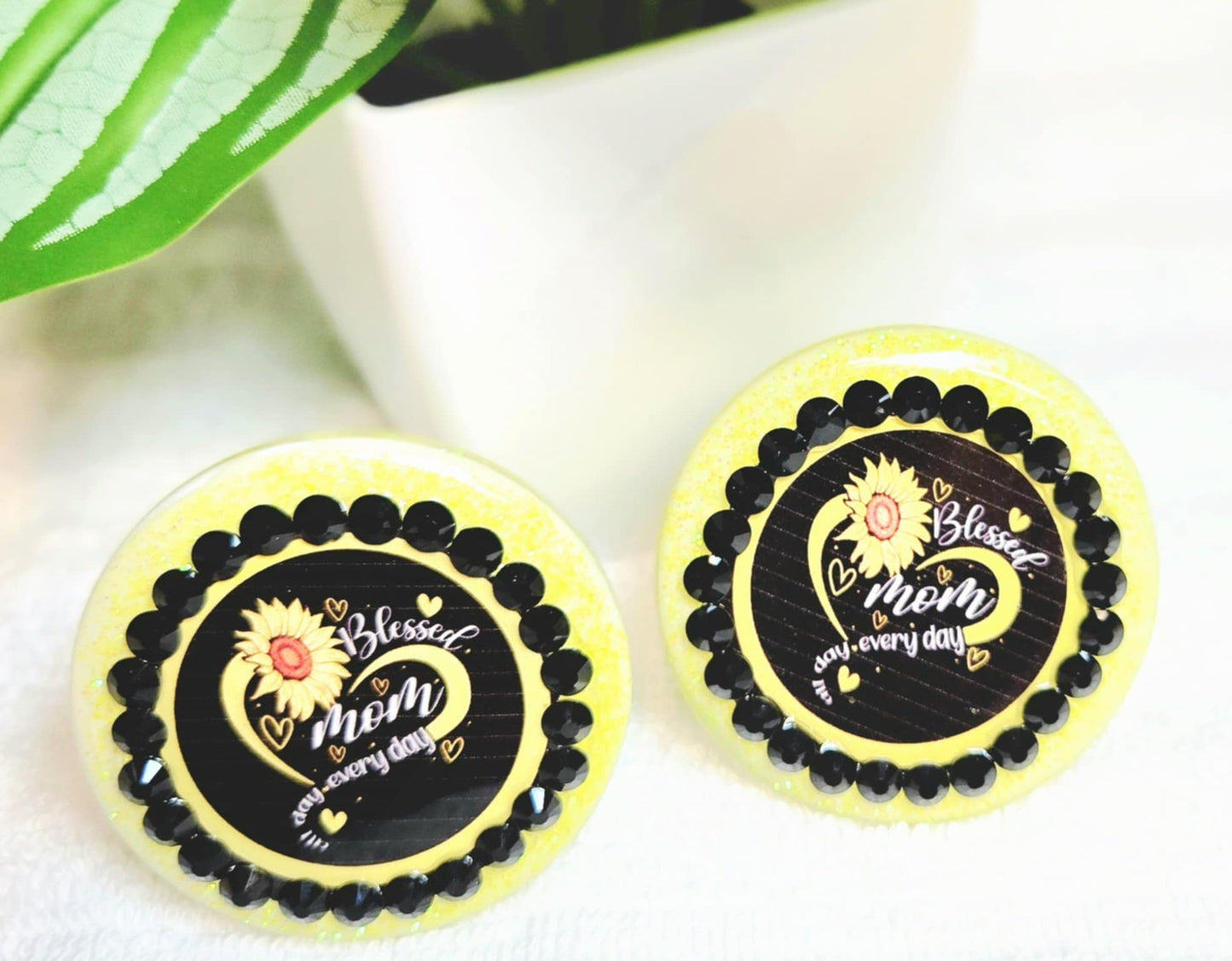 Blessed Mom Sunflower Car Charm & Clip Set