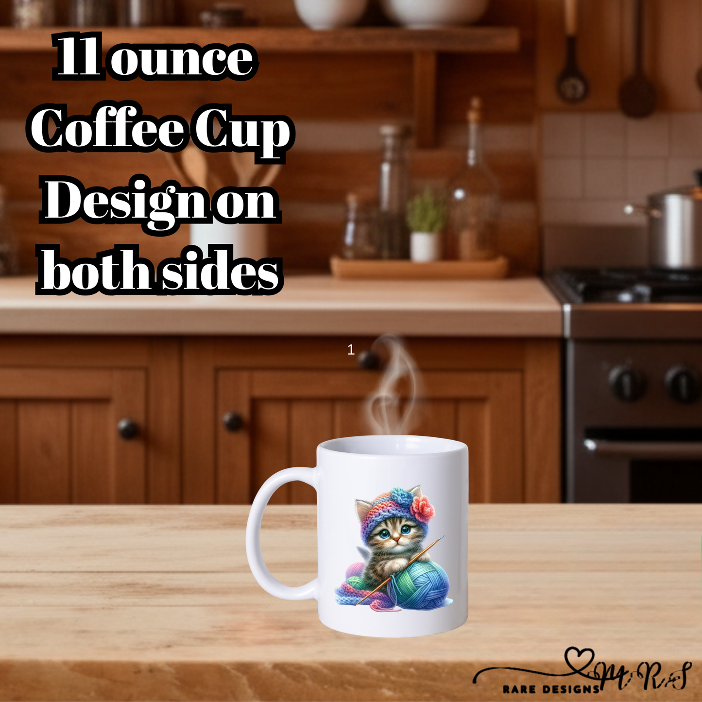 Knitting Kitten 11oz Coffee Mug Collection – Double-Sided Ceramic Cat Lover Cups