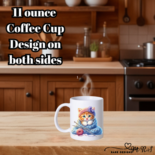 Knitting Kitten 11oz Coffee Mug Collection – Double-Sided Ceramic Cat Lover Cups