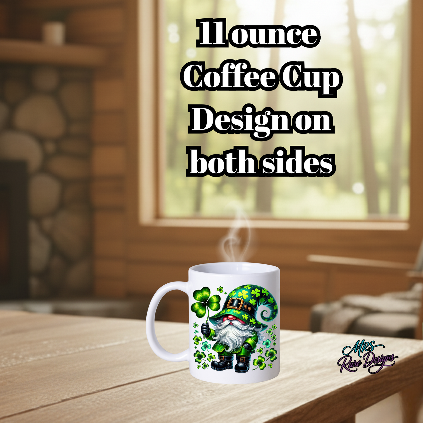 Lucky Gnome Clover Coffee Mug – 11 oz St. Patrick’s Day Cup (Double-Sided Design)