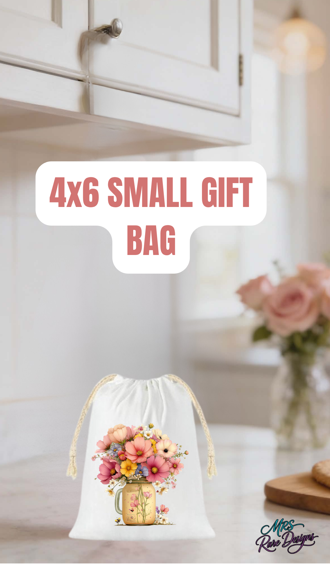 Rustic Floral Mason Jar 4x6 Drawstring Gift Bag
