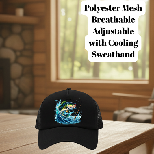 Angler’s Breeze Mesh Trucker Hat – Adjustable Fishing Cap with Cooling Sweatband