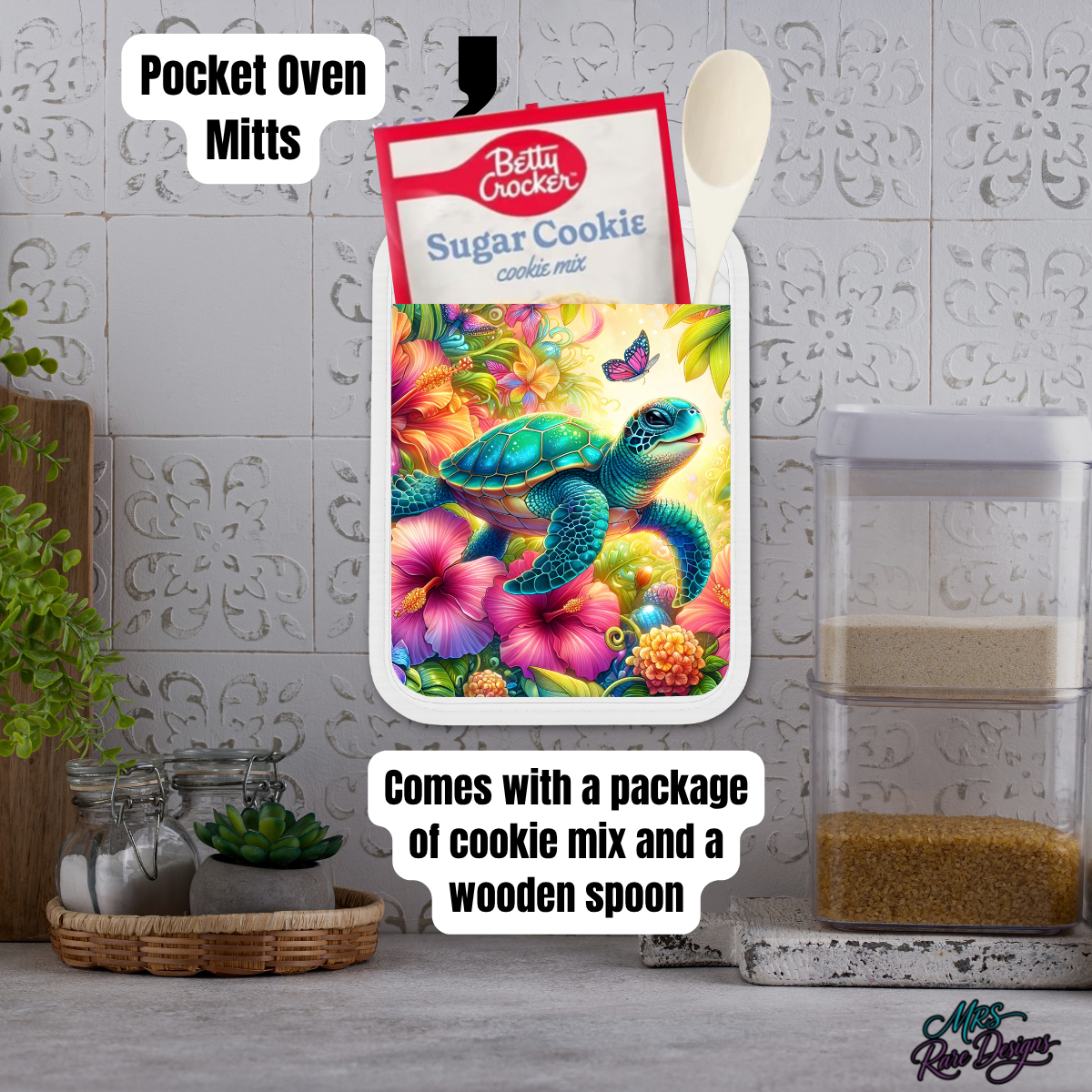 Vibrant Sea Turtle Tropical Kitchen Gift Set – Pocket Oven Mitt & Candle Holder Bundle