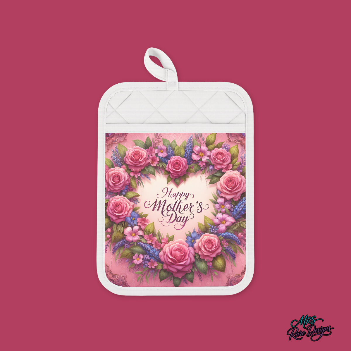Happy Mother’s Day Floral Kitchen Gift Set – Pocket Oven Mitt & Decorative Charcuterie Board