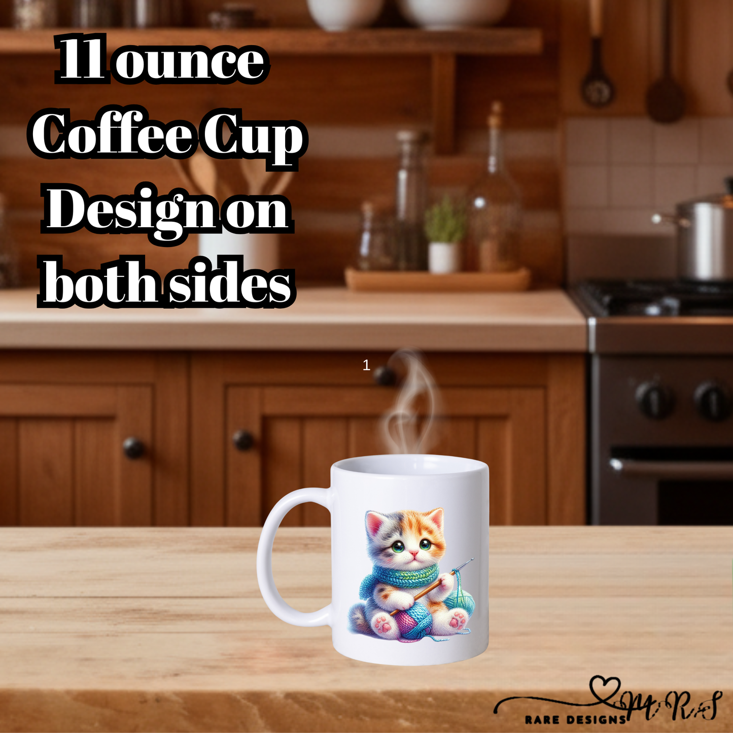 Knitting Kitten 11oz Coffee Mug Collection – Double-Sided Ceramic Cat Lover Cups