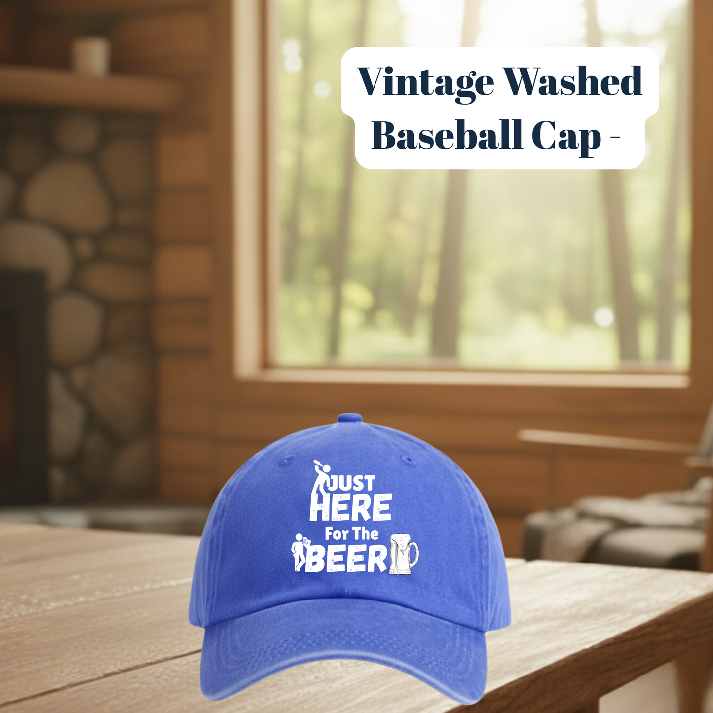 Vintage Washed “Just Here for the Beer” Baseball Cap