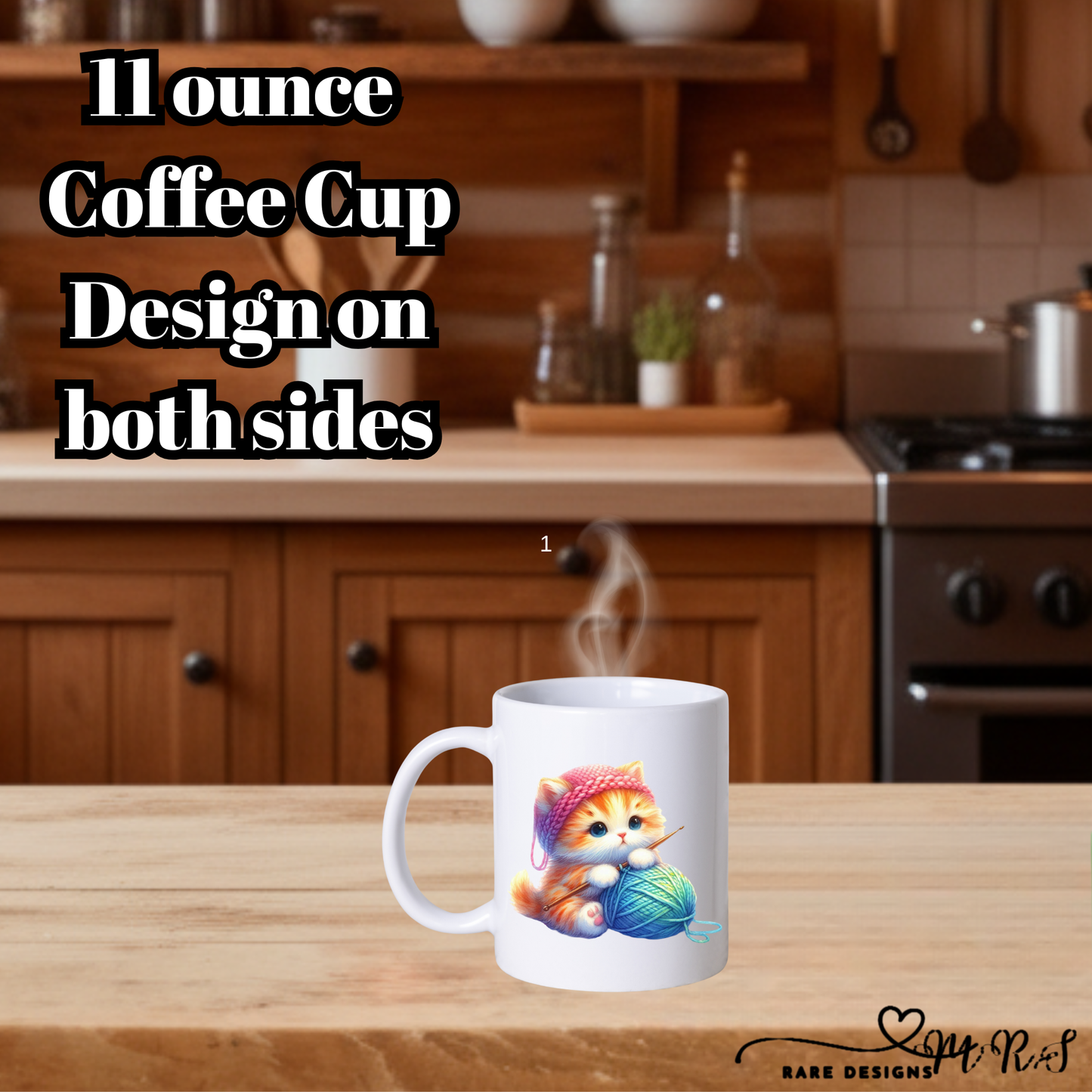 Knitting Kitten 11oz Coffee Mug Collection – Double-Sided Ceramic Cat Lover Cups