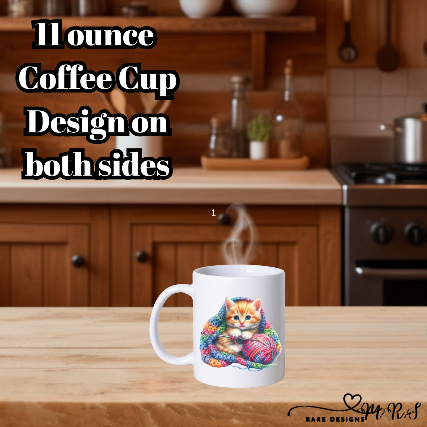 Knitting Kitten 11oz Coffee Mug Collection – Double-Sided Ceramic Cat Lover Cups