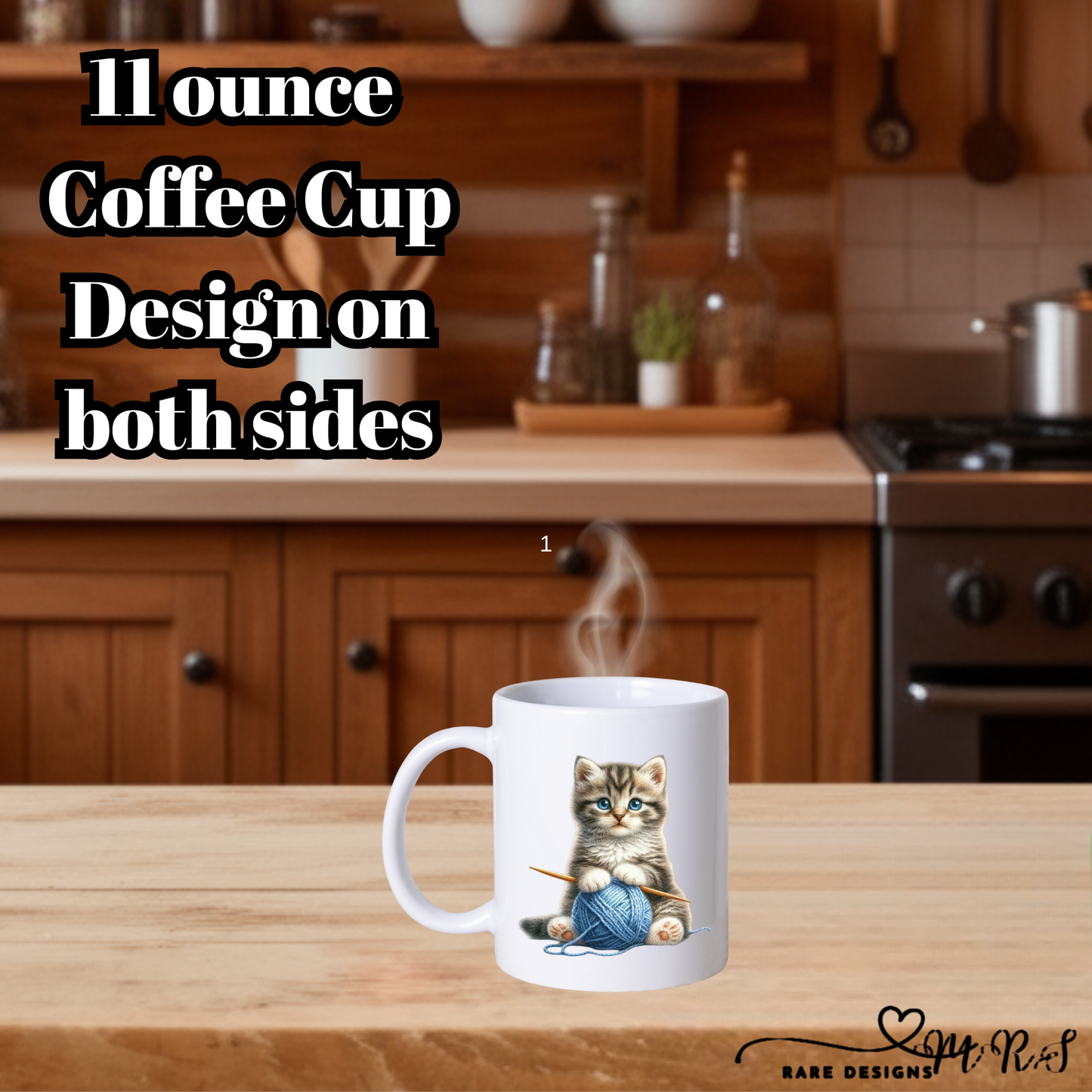 Knitting Kitten 11oz Coffee Mug Collection – Double-Sided Ceramic Cat Lover Cups