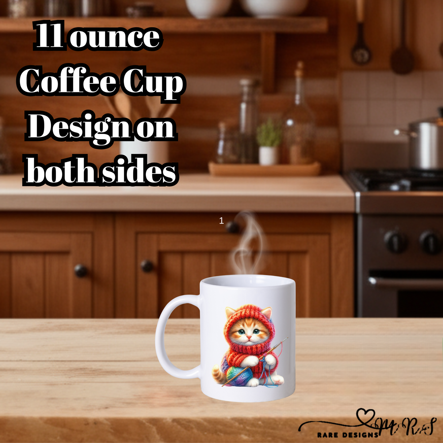 Knitting Kitten 11oz Coffee Mug Collection – Double-Sided Ceramic Cat Lover Cups