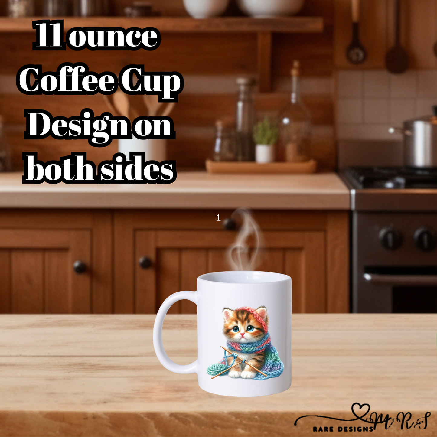 Knitting Kitten 11oz Coffee Mug Collection – Double-Sided Ceramic Cat Lover Cups