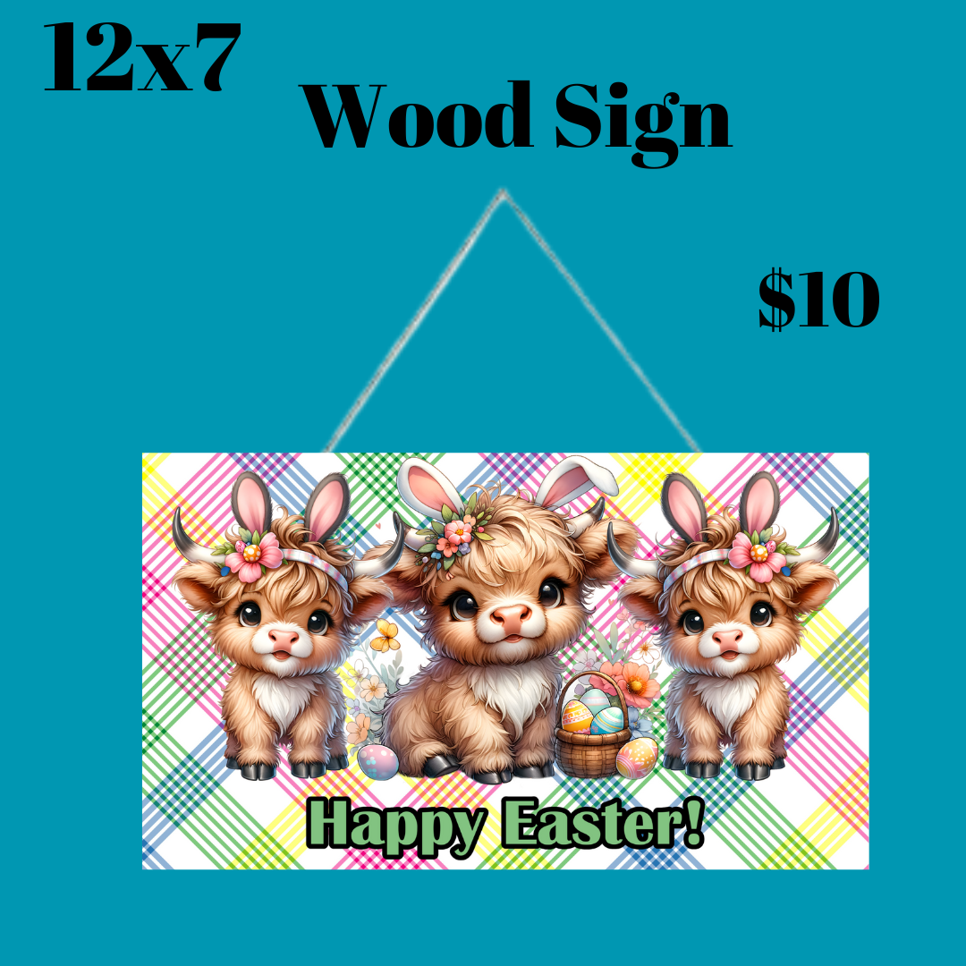 Easter Highland Hoppiness Wood Sign