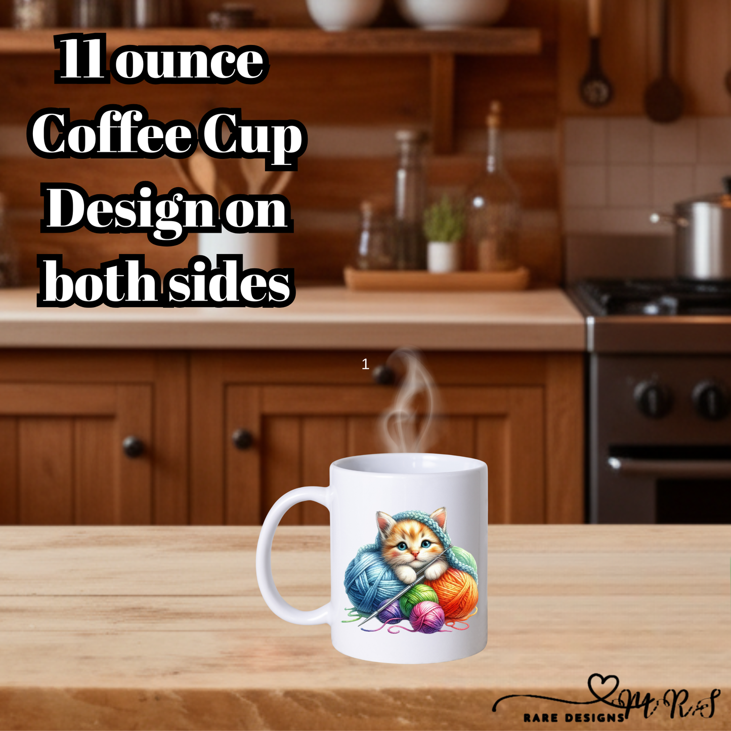 Knitting Kitten 11oz Coffee Mug Collection – Double-Sided Ceramic Cat Lover Cups