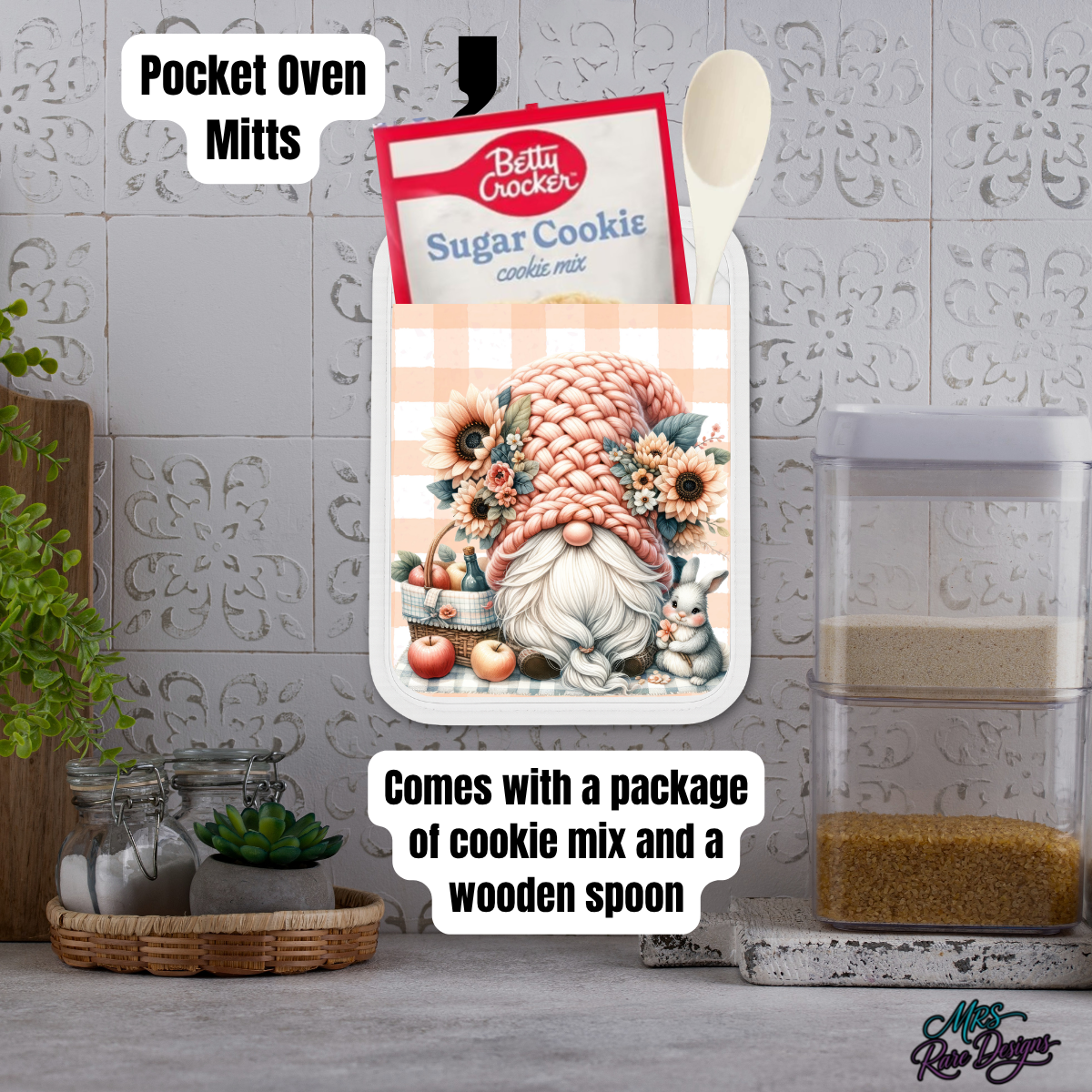 Peach Gingham Gnome Cottage Kitchen Baking & Candle Gift Set (Individual or Full Bundle)