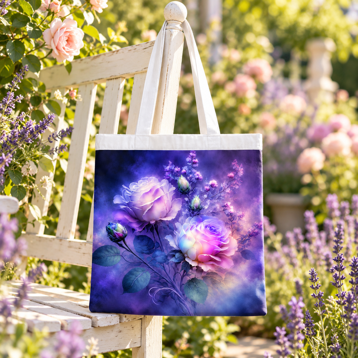 Twilight Bloom Purple Rose Tote Bag
