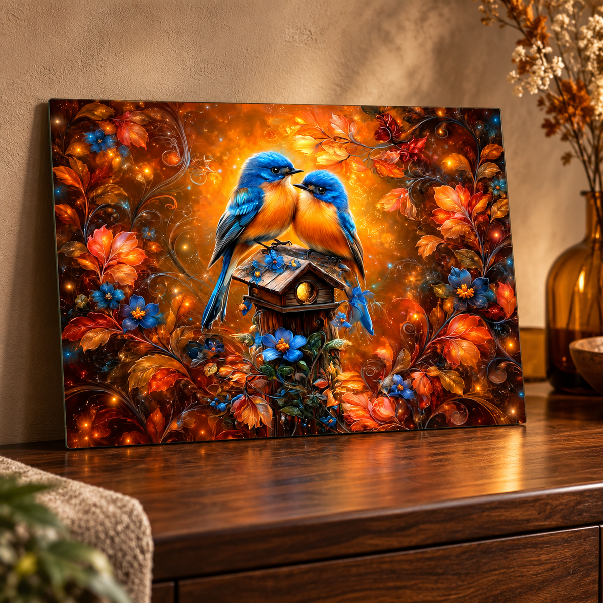 Amber Garden Bluebirds Glass Cutting Board – 11 x 7.87 Inch