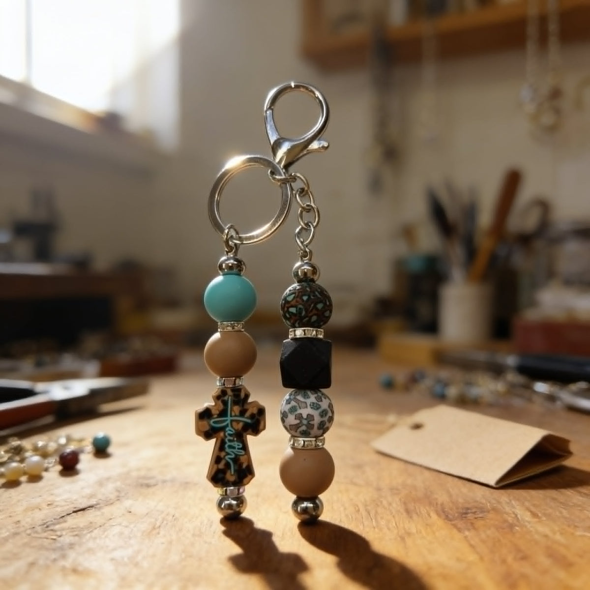 Wildly Faithful Leopard Cross Beaded Keychain