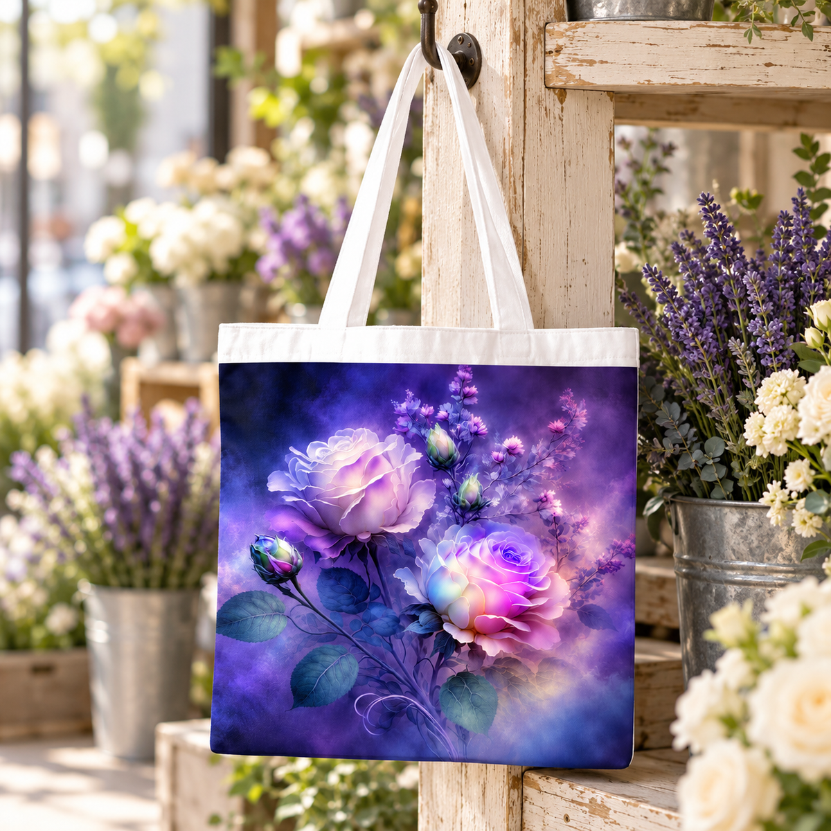 Twilight Bloom Purple Rose Tote Bag