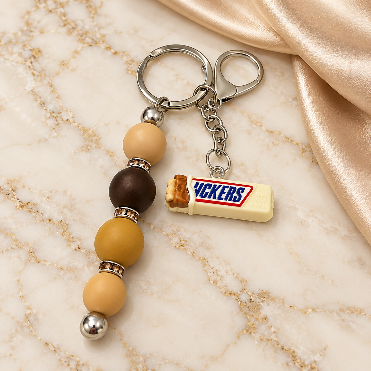 Golden Caramel Candy Charm Beaded Keychain