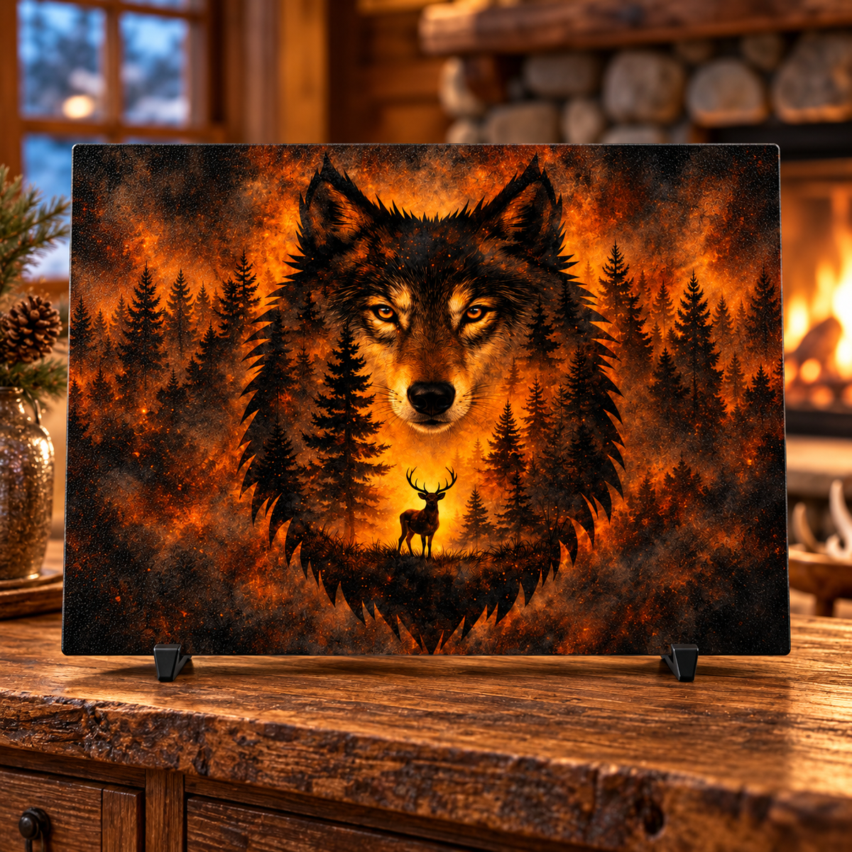 Amber Wilderness Wolf 15 × 11-Inch Glass Cutting Board