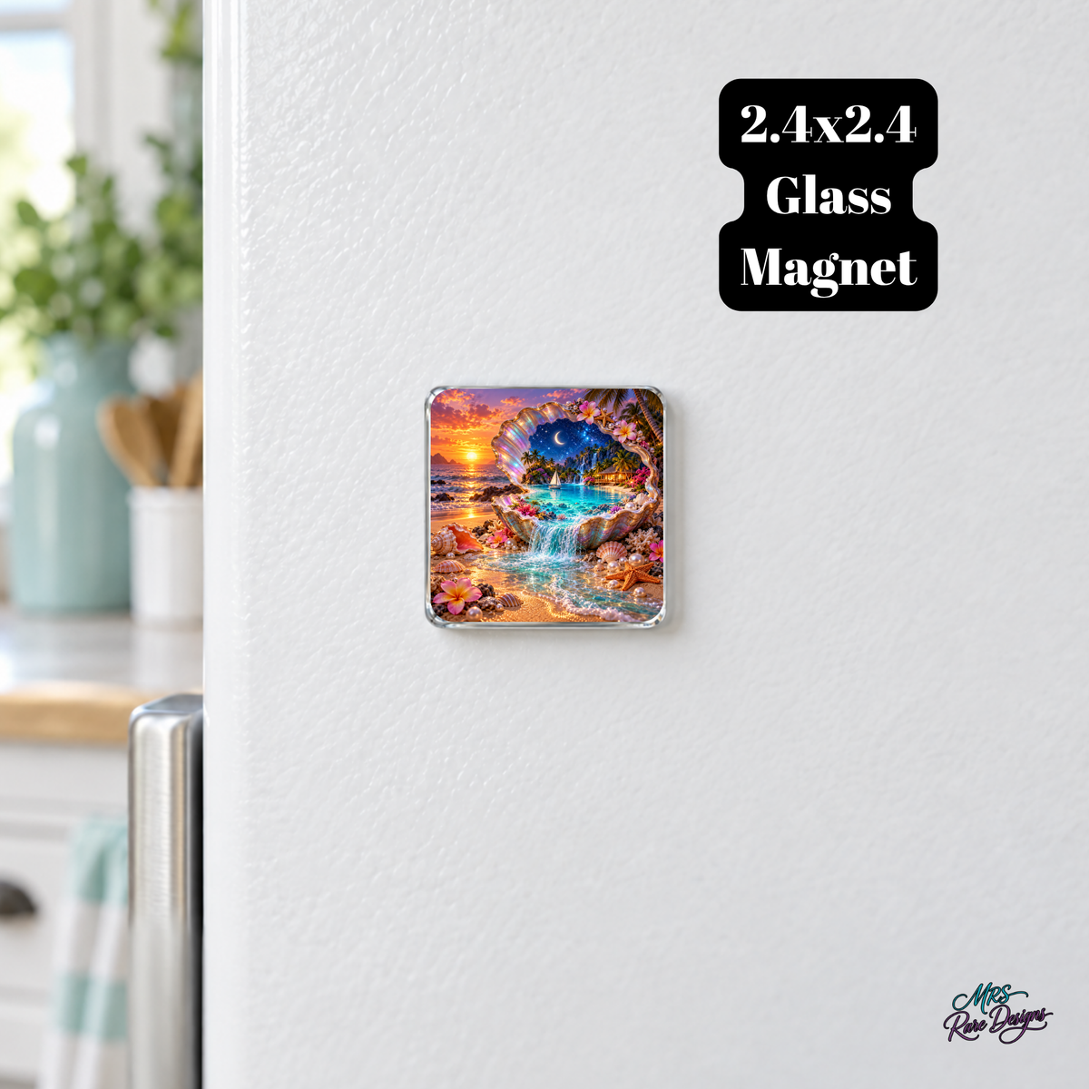 Moonlit Shell Escape — Tropical Paradise Glass Magnet