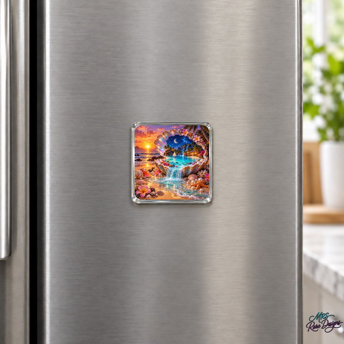 Moonlit Shell Escape — Tropical Paradise Glass Magnet