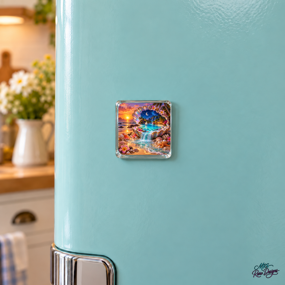 Moonlit Shell Escape — Tropical Paradise Glass Magnet