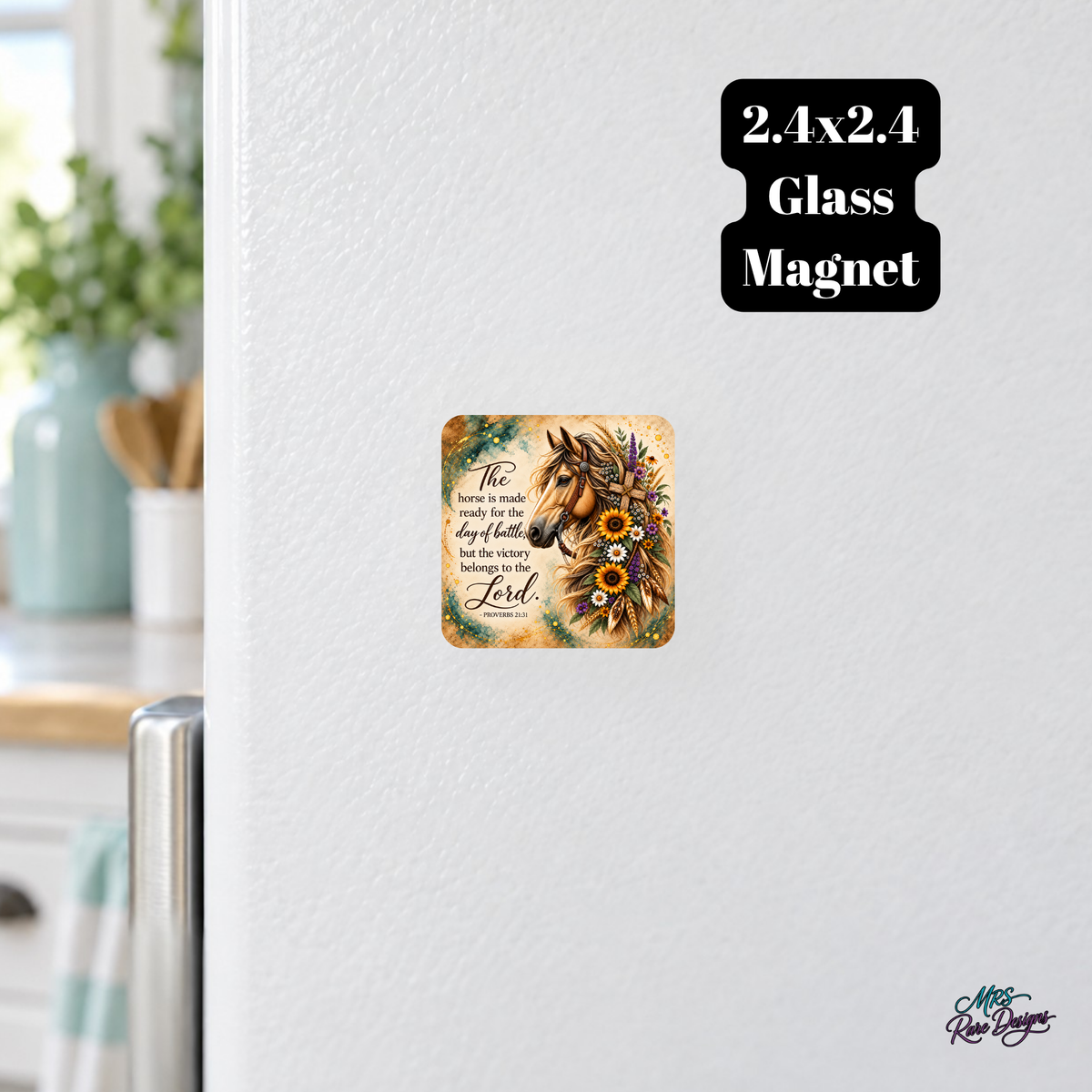Grace in the Reins Horse & Scripture Glass Magnet
