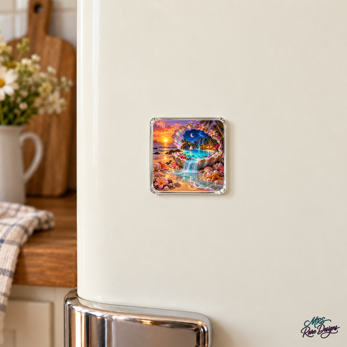 Moonlit Shell Escape — Tropical Paradise Glass Magnet
