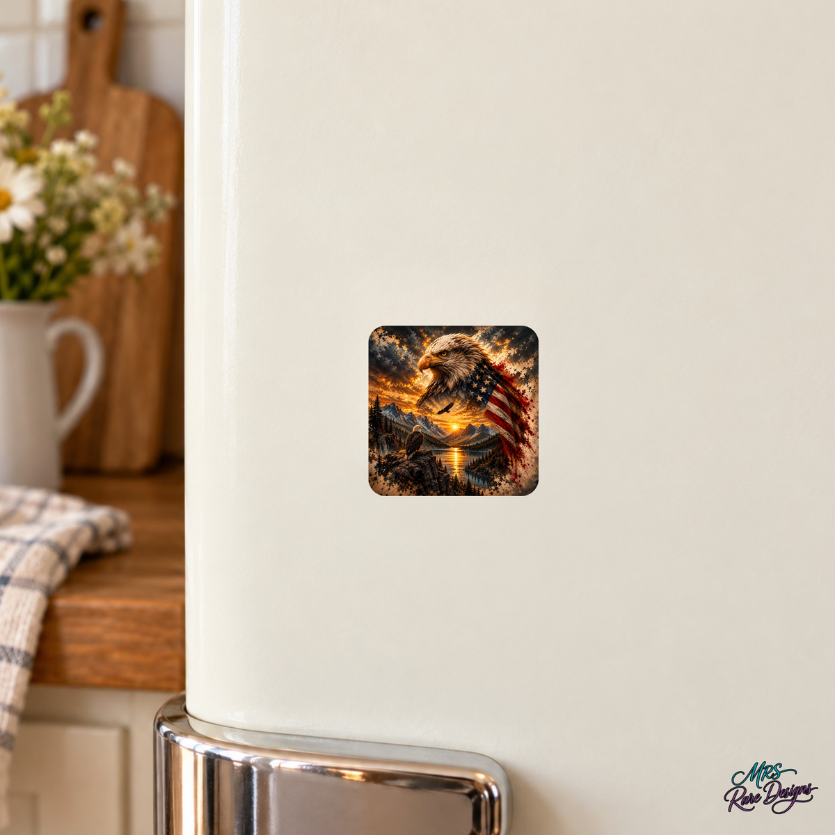 Golden Freedom Eagle 2.4-Inch Square Glass Magnet