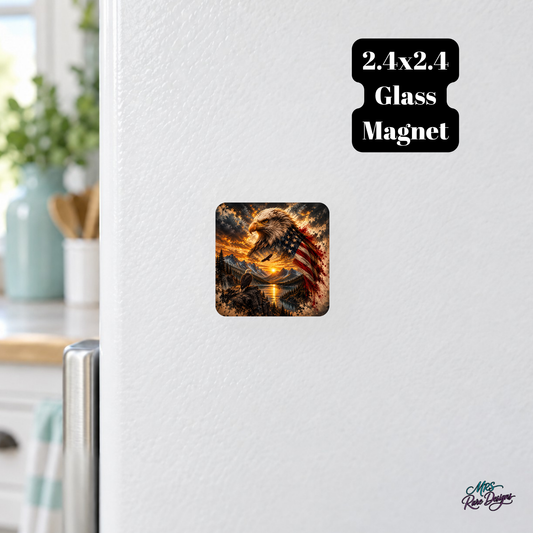 Golden Freedom Eagle 2.4-Inch Square Glass Magnet