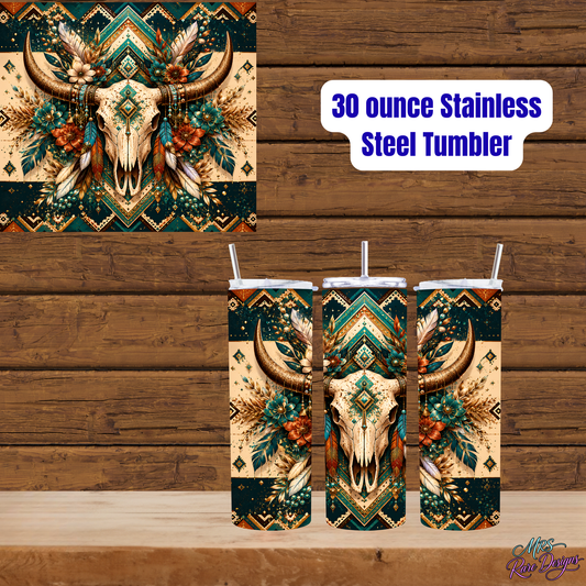 "Sacred Bloom" 30oz Boho Skull Tumbler ✨