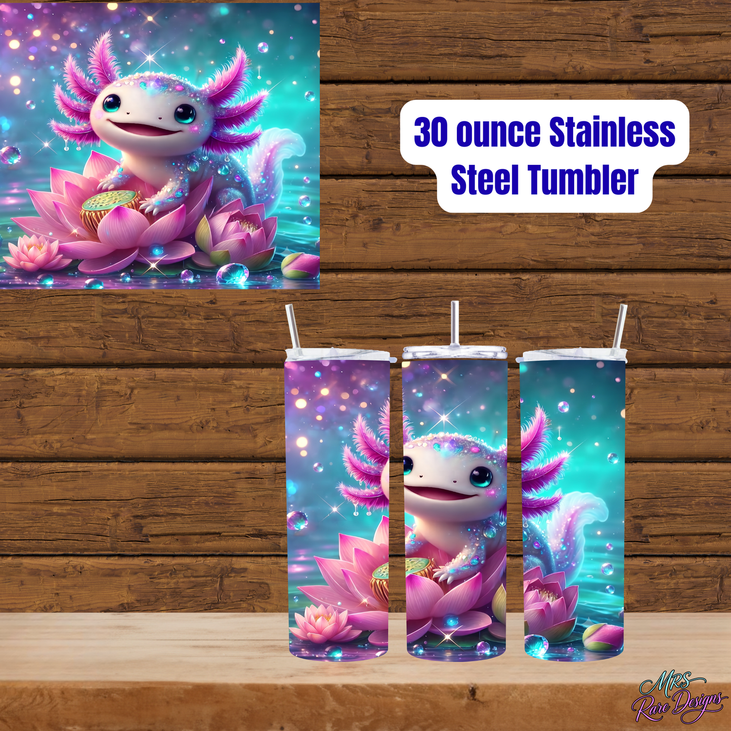 "Dewdrop Axo XL" 30oz Stainless Steel Sipper – Sparkling Lily Pond Tumbler