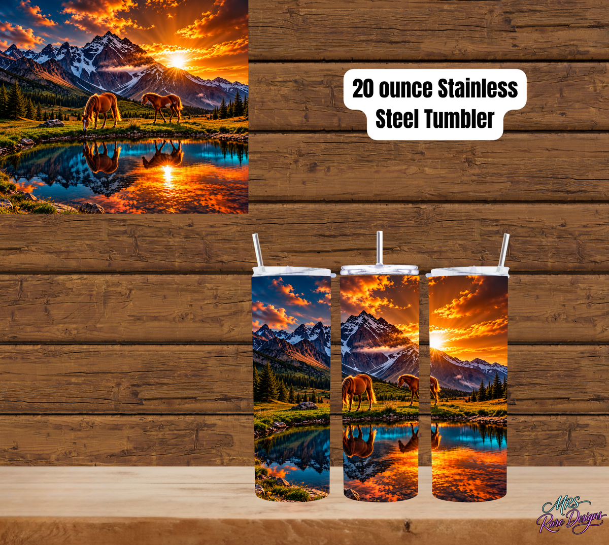 Golden Trails Horse & Mountain Sunset 20 oz Stainless Steel Tumbler