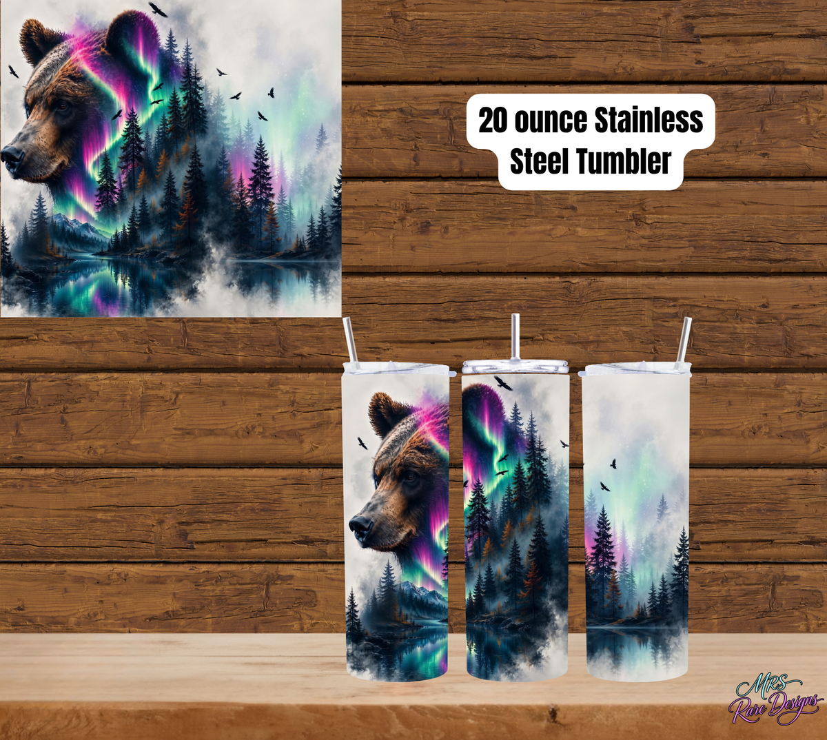 Northern Lights Bear 20oz Stainless Steel Tumbler
