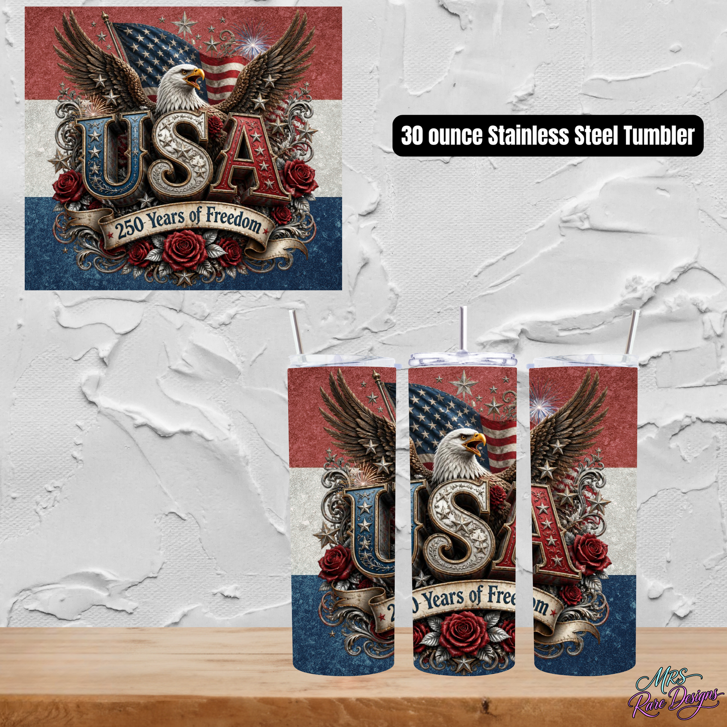 Freedom's Legacy USA 250 Years Patriotic Skinny Tumbler 30 oz Stainless Steel