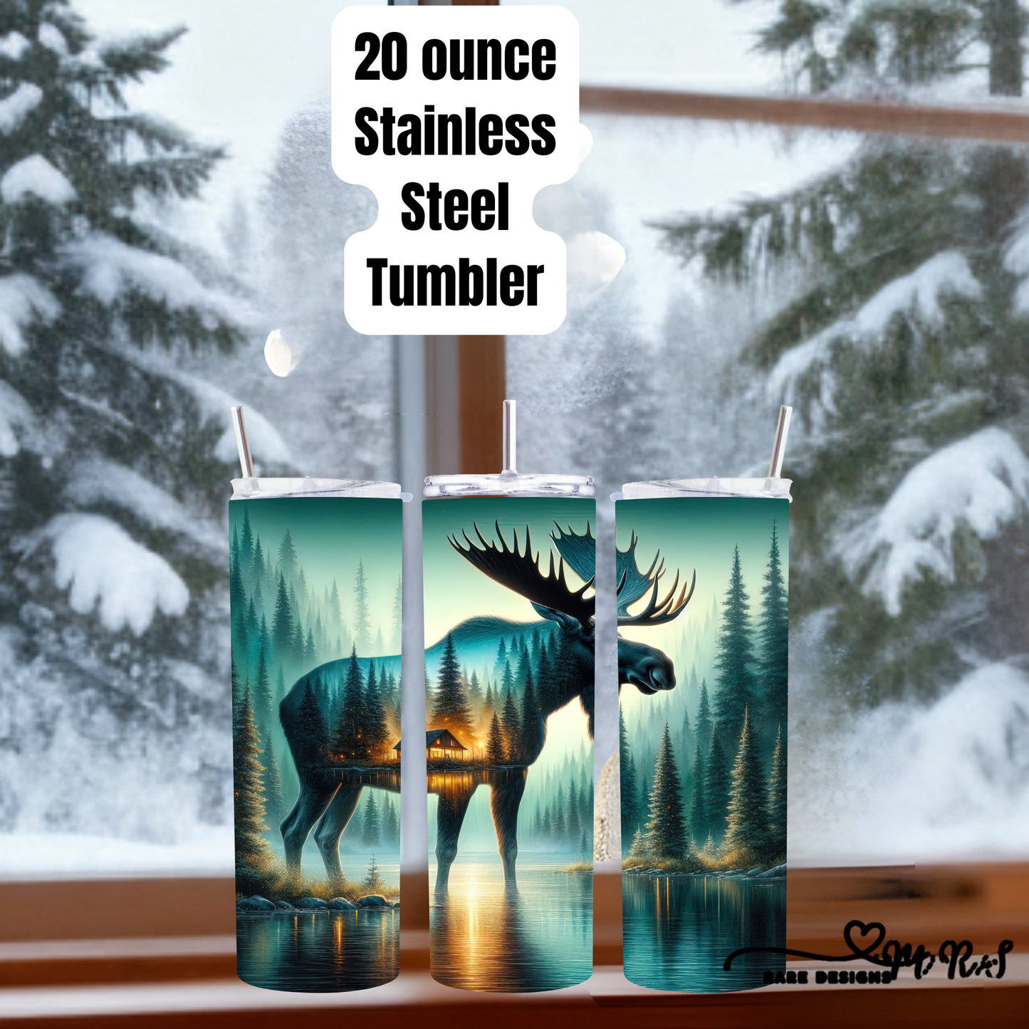 Rustic Moose Forest Cabin 20oz Stainless Steel Tumbler – Double-Wall Insulated Travel Cup