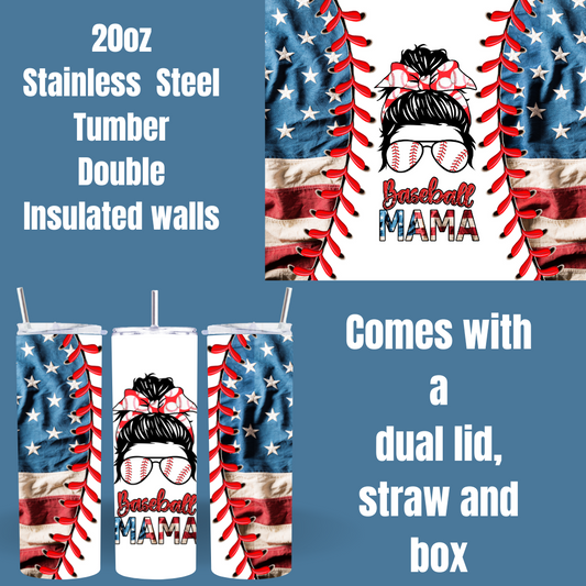 Patriotic Baseball Mama Tumbler – 20oz