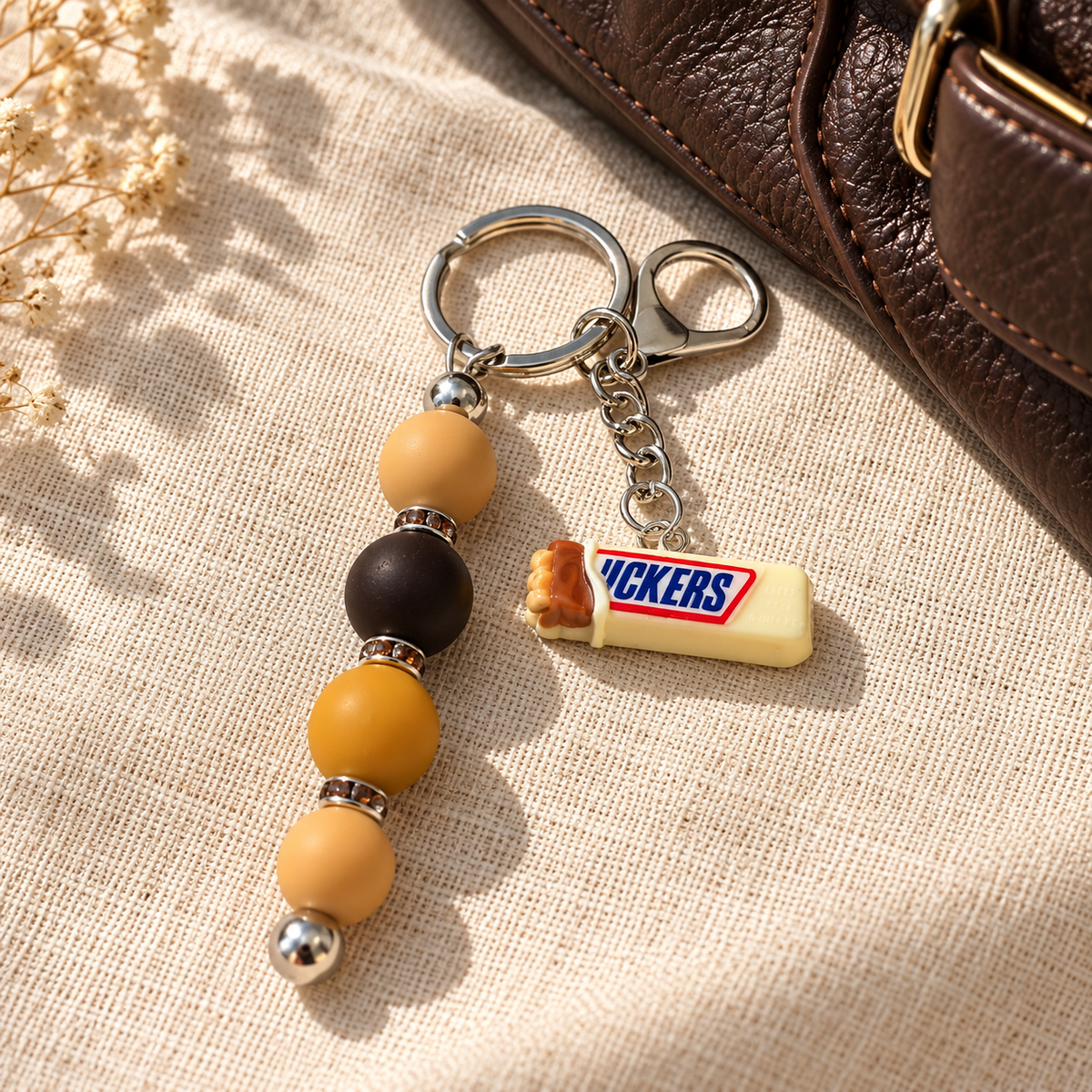 Golden Caramel Candy Charm Beaded Keychain