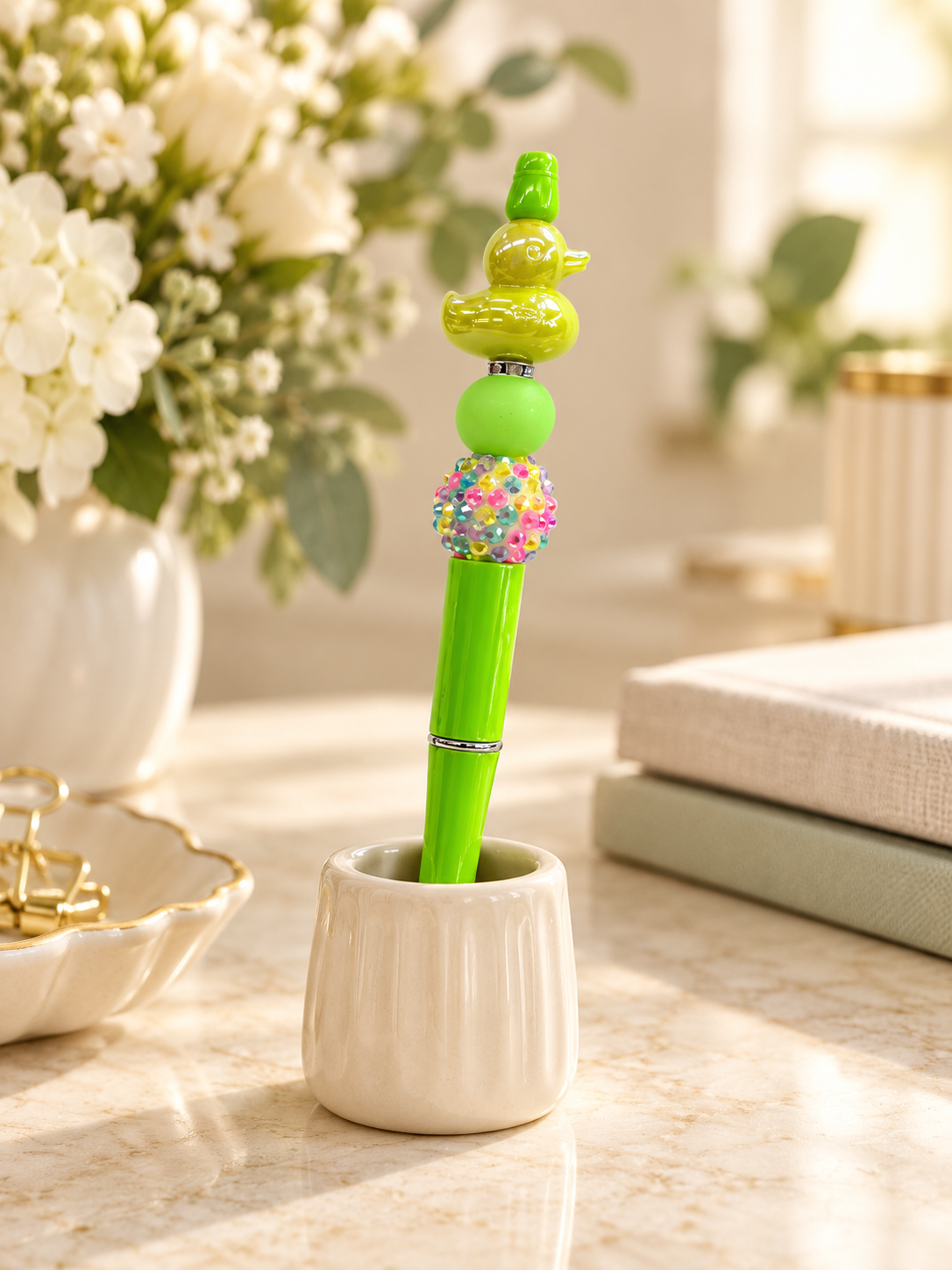 Lime Green Duck Beaded Pen - A Little Quack, A Lot of Sparkle