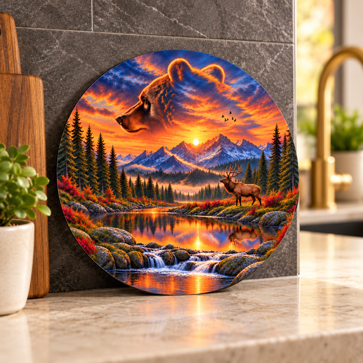 Bear Valley Sunset 9-Inch Round Glass Cutting Board
